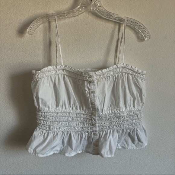 Madewell Smocked Button-Front Top in Poplin Size: M - Picture 3 of 11